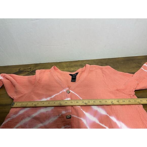 Ali Miles Shrimp Peach/White TIE DYE STRIPE Tunic Blouse Top 100% COTTON 1X - Picture 8 of 10
